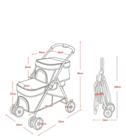 Poussette pliable portable à double couche pour chiens et chats de petite et moyenne taille avec 4 roues amovibles