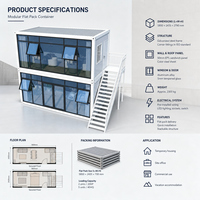 Maison conteneur modulaire préfabriquée à deux étages avec structure en acier, villa préfabriquée avec façade vitrée, balcon et escalier pour bureau à domicile extérieur