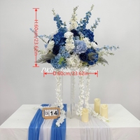 DKB Große 60cm Blumenkugel Tischdekoration Maßgefertigte Weiß-Blaue Rosen-Hortensien Explosive Seidenarrangements für Hochzeit Geburtstag Event-Dekoration