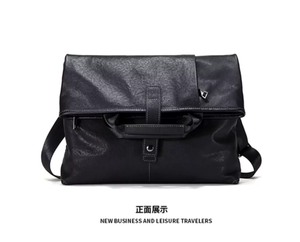 Sac messager en cuir véritable pour hommes, sac à bandoulière rétro, grande capacité, couleur unie, pour affaires et occasions décontractées - Product Image 2