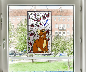 5mm Thickness Solid Customized Cat Design Tiffany Handmade Stained Glass for Indoor Decoration Door <b>Window</b> Hanging <b>Panels</b> - Product Image 1