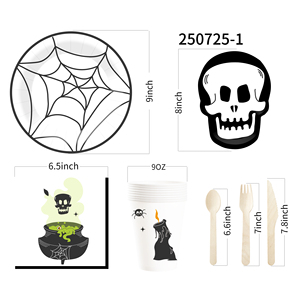 Platos Desechables de Papel con Diseño de Calavera y Araña para Halloween, Marca DAMAI, Estilo Vintage, Juego de Vajilla para Fiesta de Halloween - Product Image 3