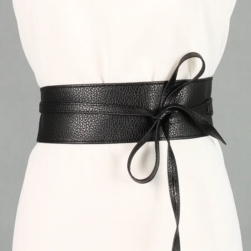 Women's Corset Extra Wide Waistband Tied Belt Pu Leather Extra Long Tie Wrap Around Belt Slimming Elastic Skirt Belt