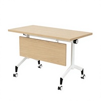 Table de formation modulable avec panneau imitation bois, cadre blanc, roulettes, pliable pour réunions, salles de formation, bureaux, salles de classe