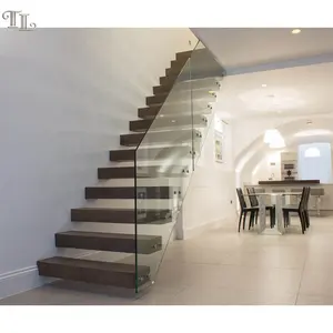 מתכת עץ מקורה עיצוב מדרגות עץ זכוכית מדרגות עץ מודרני ישר מדרגות
