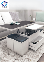 Table basse transformable en métal noir B12-3, cadre de table relevable pour économiser de l'espace, idéal pour la salle à manger, la cuisine, l'hôtel, l'appartement