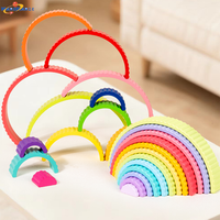 Ensemble de blocs d'empilage en bois arc-en-ciel pour l'éducation précoce, arches, puzzle d'empilage Montessori, jouets éducatifs pour bébés, tours pour enfants, tout-petits