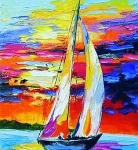 Pintura al Óleo Pintada a Mano Golden Sail, Arte de Paisaje Marino, Velero Impresionista, Decoración de Interiores, Obra de Arte Original - Product Image 1