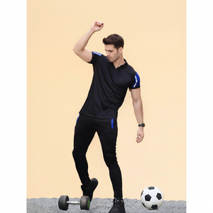 Sportswear <b>Polo</b> Shirt and Joggers <b>Set</b> Of 2 Pieces Short Sleeve Fitness Wear Athletic <b>Men</b> Tracksuits With Stripe Accent - Product Image 1