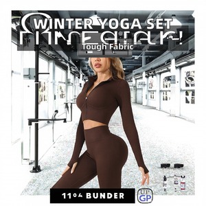 Ensemble de sport d'hiver pour femmes, leggings de yoga taille haute qui remontent les fesses, haut de yoga à col en V à manches longues, taille élastique, uni - Product Image 2