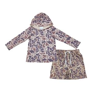 Conjuntos de Ropa para Niños al por Mayor, Camiseta con Capucha y Pantalones Cortos con Estampado de Camuflaje RTS, Estilo Casual, para Primavera y Otoño - Product Image 1