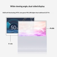 Écran OLED transparent de 55 pouces sur pied blanc, pas de pixel de 0,88 mm, machine publicitaire de bureau pour hall d'exposition commercial