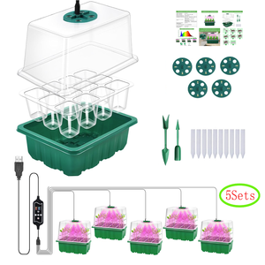 Couvercle de plateau de culture pour plantes de pépinière Kit de plateau de démarrage pour semis de germination à 12 cellules avec 5 lampes de culture en dôme Fonction minuterie - Product Image 1