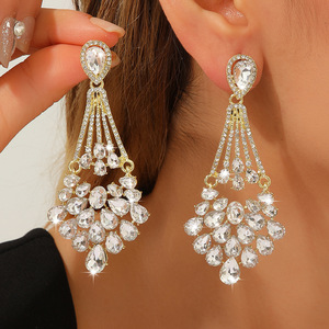 European and American Cross-border Light Luxury Drops Diamond Long <b>Earrings</b> Wedding Dinner High-end Tassel <b>Earrings</b> Women's - Product Image 1