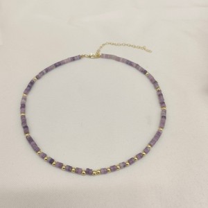 Collier <span class=keywords><strong>Heishi</strong></span> personnalisé en pierre naturelle pour femmes Améthyste Cylindre de pierres précieuses Chaînes de <span class=keywords><strong>perles</strong></span> en acier inoxydable Bijoux - Product Image 5