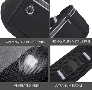 Custom <strong>Running</strong> <strong>Belt</strong> Reflective Waterproof Polyester <strong>Neoprene</strong> Zipper Closure Hiking Cycling Workout Waist Bags Slim Unisex Logo - Product Image 4