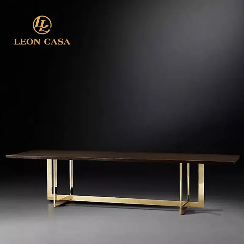उच्च अंत लक्जरी स्टेनलेस स्टील फर्नीचर डिजाइनर खाने की मेज सेट नॉर्डिक लकड़ी खाने की मेज