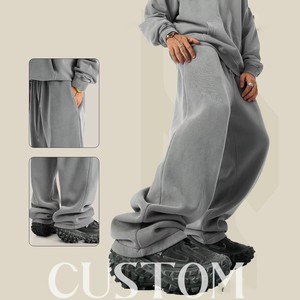 Street Dry Winter Fashion Brand Vintage Washing Cotton Velvet Sanding Mid Heavyweight Drawstring Straight Pants Men's Jogger - Product Image 3