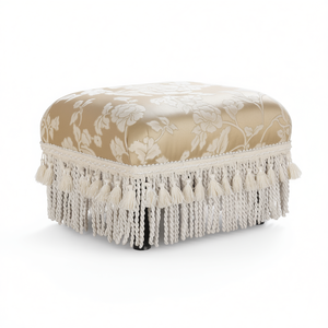 Repose-pieds Fiona Accent Ottoman Champagne Beige Floral Jacquard, Meuble élégant pour salon - Product Image 1