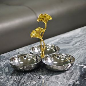 Plateau à collation multi-compartiments en acier inoxydable - Design élégant en forme de feuille de Ginkgo - Ensemble de mobilier de bar pour usage commercial - Product Image 1