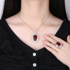 High Quality Eco-friendly Copper 15*20-13*18mm Blue Cubic Zirconia Premium Necklace <b>Ring</b> Jewelry <b>Set</b> for <b>Women</b> - Product Image 6