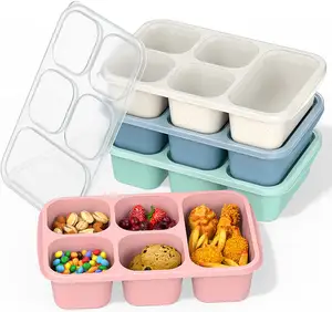 गर्म बेच खाद्य ग्रेड सिलिकॉन दोपहर के भोजन के बॉक्स के साथ पोर्टेबल बच्चों Bento बॉक्स सिलिकॉन खाद्य भंडारण कंटेनर 5 डिब्बे