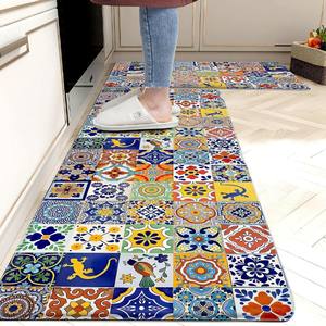 Ensemble de tapis de cuisine en velours cristal, rectangulaire, patchwork, antidérapant, en fibre de polyester, lavable en machine, fin, 0,2 à 0,4 pouces - Product Image 1