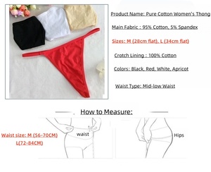 Tanga Brasileña Sexy para <span class=keywords><strong>Chicas</strong></span>, Bragas de Algodón con Tirantes Levanta Glúteos, Cintura Baja, Color Sólido, 4 Colores, Talla M-L - Product Image 6