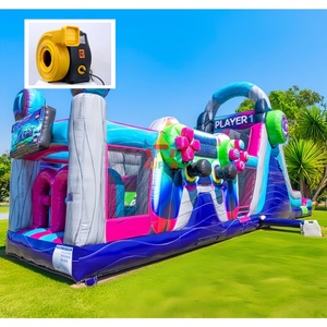 <span class=keywords><strong>Toboggan</strong></span> <span class=keywords><strong>aquatique</strong></span> gonflable géant sur le thème des jeux vidéo avec parcours d'obstacles et piscine pour la location - Product Image 1