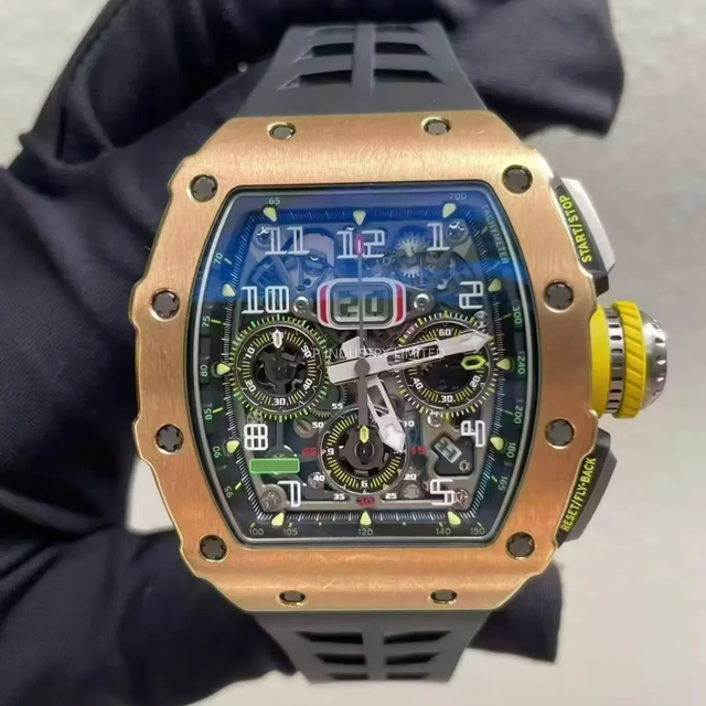 Top-tier Hollow-out Chronograph Fully Functional Waterproof Men's Mechanical Watch in Rose Gold From KV Factory Rubber Strap