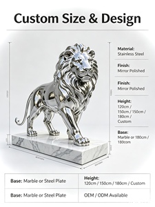 Sculpture d'art de lion en acier inoxydable à surface miroir, statue extérieure moderne polie et réfléchissante avec couleur personnalisée et tailles sur mesure - Product Image 5