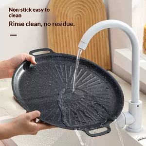 Piastra BBQ Antiaderente Stile Coreano, Griglia Girasole a Doppio Lato con Manici per Campeggio, Compatibile con Fornelli a Induzione e Gas - Product Image 6