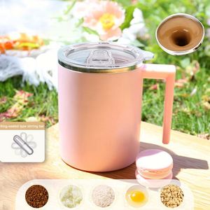 Tasse à mélange automatique personnalisée, gobelet portable en acier inoxydable réutilisable, tasse à café, lait, eau avec couvercle et poignée - Product Image 4