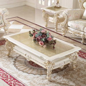 Tavolino da Caffè Classico in Legno Massello di Lusso, Verniciato Bianco, Arredamento per <span class=keywords><strong>Soggiorno</strong></span> - Product Image 1