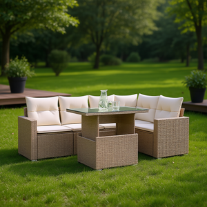 Ensemble de canapés de jardin en rotin beige avec structure en acier thermolaqué et table en verre trempé pour usage extérieur - Product Image 2
