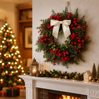 Guirlande de Noël, couronne de Noël, ornements, guirlande de fleurs artificielles, verdure, fleurs décoratives, couronnes et plantes