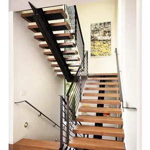 مباشرة مصنع سعر البيت الرئيسية بناء الدرج مستقيم تصميم الجوز الخشب الدرج تثبيت السجاد منصات مع مصباح ليد