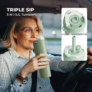 नया डिजाइन 3 पेय विकल्प स्टेनलेस स्टील थर्मल सिप्पी टंबलर ढक्कन और पुआल कस्टम यात्रा कॉफी मग - Product Image 2