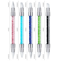 1 stylo de gaufrage pour nail art en silicone à double tête, outils de sculpture florale 3D avec embouts réglables pour l'application de poudre chromée