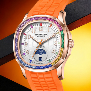 HANBORO Luxury Rainbow Bezel Automatic <strong>Watch</strong> Unisex Rose Gold 3D Dial Moon Phase Sapphire Crystal Sport High Quality Miyota - Product Image 1