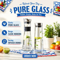 Carafe à eau froide en verre borosilicate de haute qualité, design moderne et minimaliste, modèle Chine 024, disponible en plusieurs tailles pour jus de fruits