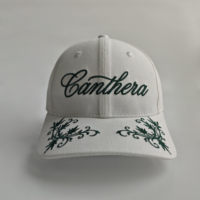 Casquette de baseball élégante en coton vert à motif floral et feuilles, avec broderie Canthera Script blanche, pour le style urbain quotidien, les sorties au jardin et les occasions décontractées
