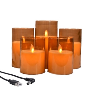 USB di chuyển ngọn lửa nhựa Flameless giáng sinh dẫn nến Bộ - Product Image 1