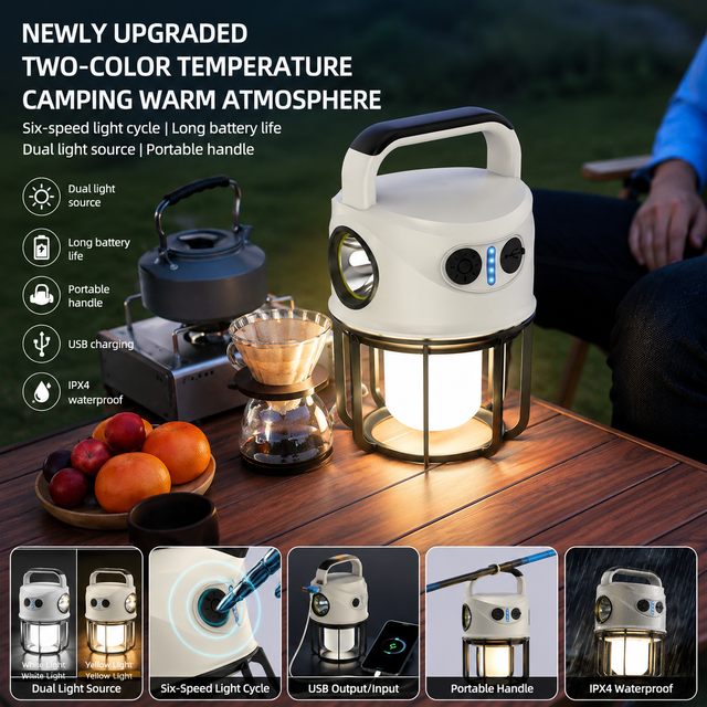 USB Rechargeable Adjustable Camping Lantern, Portable Multi-Function Outdoor Tent Light with Strong LED