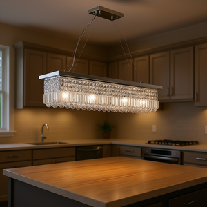Lustre rectangulaire moderne en cristal chromé et fer, 8 lumières LED, luminaire suspendu pour îlot de cuisine - Product Image 2
