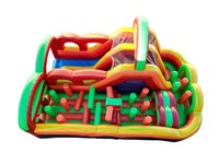 Divertido Tobogán Inflable con Obstáculos de Jungla Colorida, Equipo de Juego Infantil de PVC Resistente para Parques de Aventura