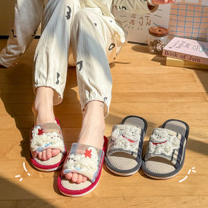 Pantoufles d'intérieur antidérapantes en lin à bout ouvert <span class=keywords><strong>pour</strong></span> femmes et hommes, toutes saisons, motif chat et <span class=keywords><strong>chien</strong></span> mignon, <span class=keywords><strong>pour</strong></span> couple - Product Image 2