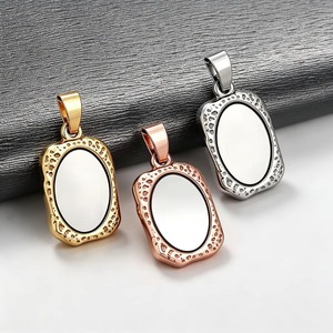 Collier pendentif miroir tendance en acier inoxydable à bords martelés pour femmes et hommes, breloques DIY, chaîne, accessoires de bijoux en métal, cadeau - Product Image 6