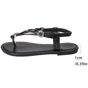 Sandales plates sexy pour femmes, tendance estivale, pour la plage, avec strass, dessus en PU respirant, antidérapantes, semelle en caoutchouc, vente en gros - Product Image 5