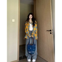 Camisa a cuadros de mujer con botones, de manga larga, holgada, estilo casual, con hombros caídos, multicolor, para dropshipping